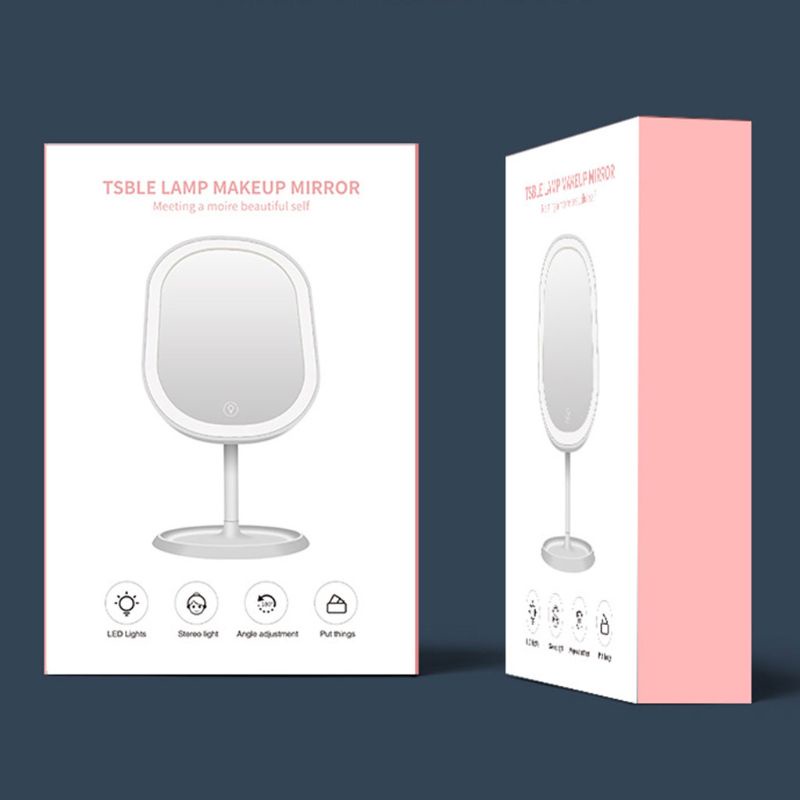 Gương Trang Điểm Để Bàn Xoay 180 Độ Có Đèn LED Sạc USB Tiện Lợi