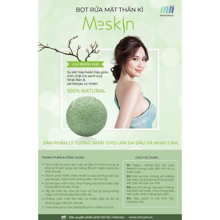 BỌT RỬA MẶT THẦN KÌ MESKIN  Thiết kế bọt mềm mại sợi #Konjac và #trà_xanh loại bỏ các chất dầu và bụi bẩn