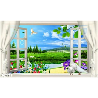 TRANH DÁN TƯỜNG 3D CỬA SỔ PHONG CẢNH ĐẸP 347NT  -  TRANH DÁN TƯỜNG HÌNH Ô CỬA SỔ NHÌN RA PHONG CẢNH