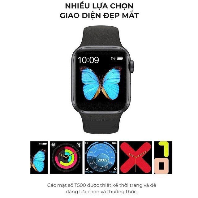 Đồng Hồ Thông Minh T500 - Thay Hình Nền, Đo nhịp tim, Smart Watch T500,kèm đế sạc theo đồng hồ brexty