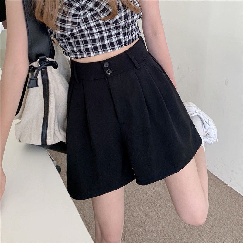 COZOK Quần Short Lưng Cao Ống Rộng Phong Cách Hàn Quốc