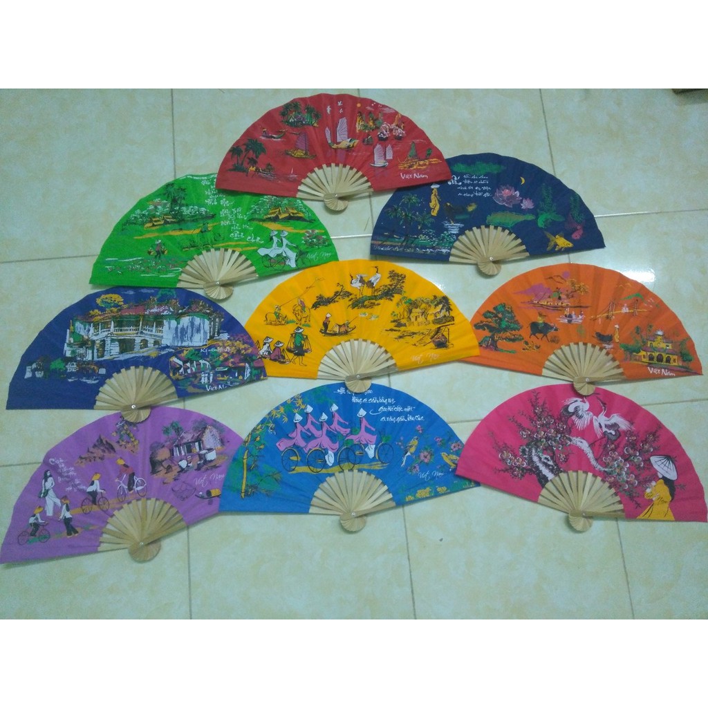 Combo 10 Quạt vải Huế_Size 2 dài 32cm, xòe 58cm
