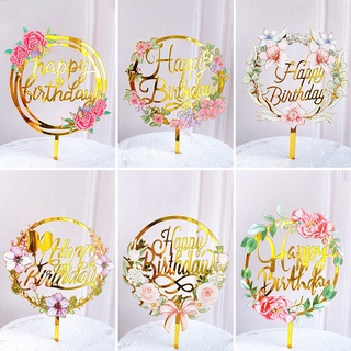 Hoa Acrylic Chúc Mừng Sinh Nhật Bánh Topper Món Tráng Miệng Trang Trí Tiệc Sinh Nhật Đáng Yêu Bánh Trang Trí Dụng Cụ
