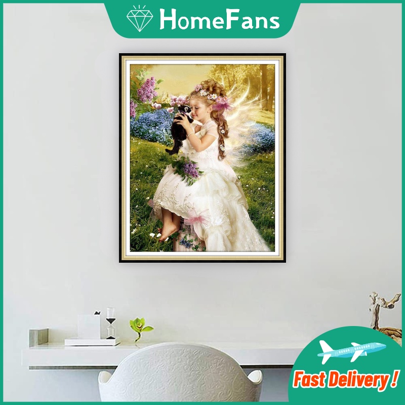 Bộ Tranh Đính Đá 5D Tự Làm Hình Cô Gái Và Mèo 40x50cm Trang Trí Nhà Cửa
