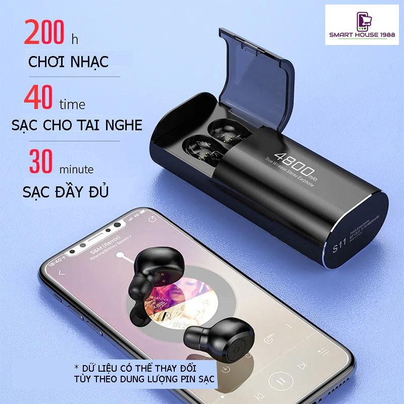 [❤️FREE SHIP❤️] TAI NGHE S11 TWS BLUETOOTH 5.0 CHÍNH HÃNG CHỐNG NƯỚC IPX5 KIÊM PIN SẠC DỰ PHÒNG 4800MAH [❤️BH 12THÁNG❤️]