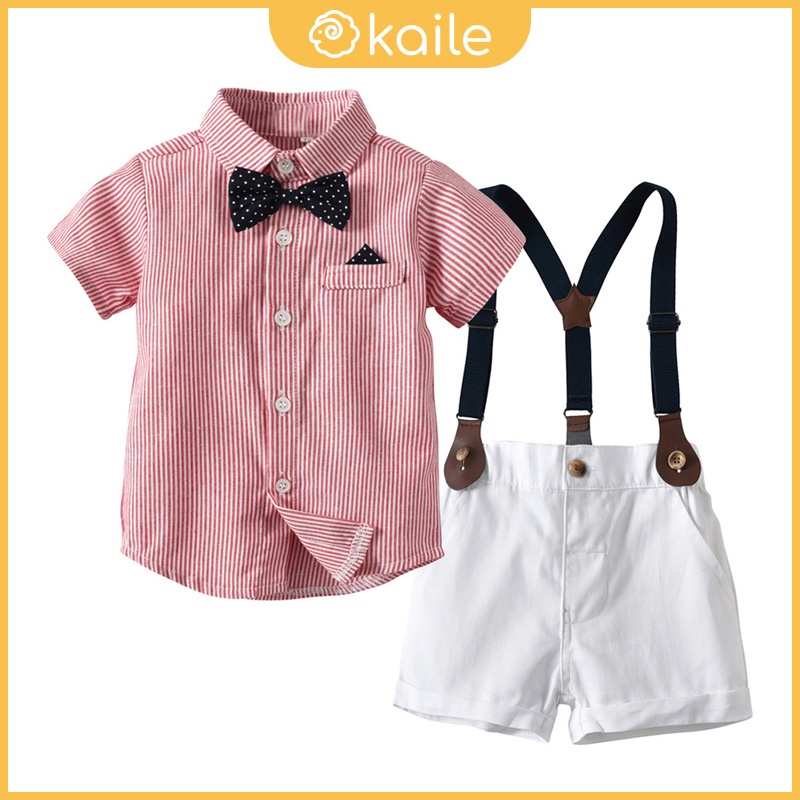 1-6 tuổi / áo sơ mi ngắn tay sọc / quần đùi / nơ chấm bi / bộ vest quý ông / quần áo trẻ em kaile
