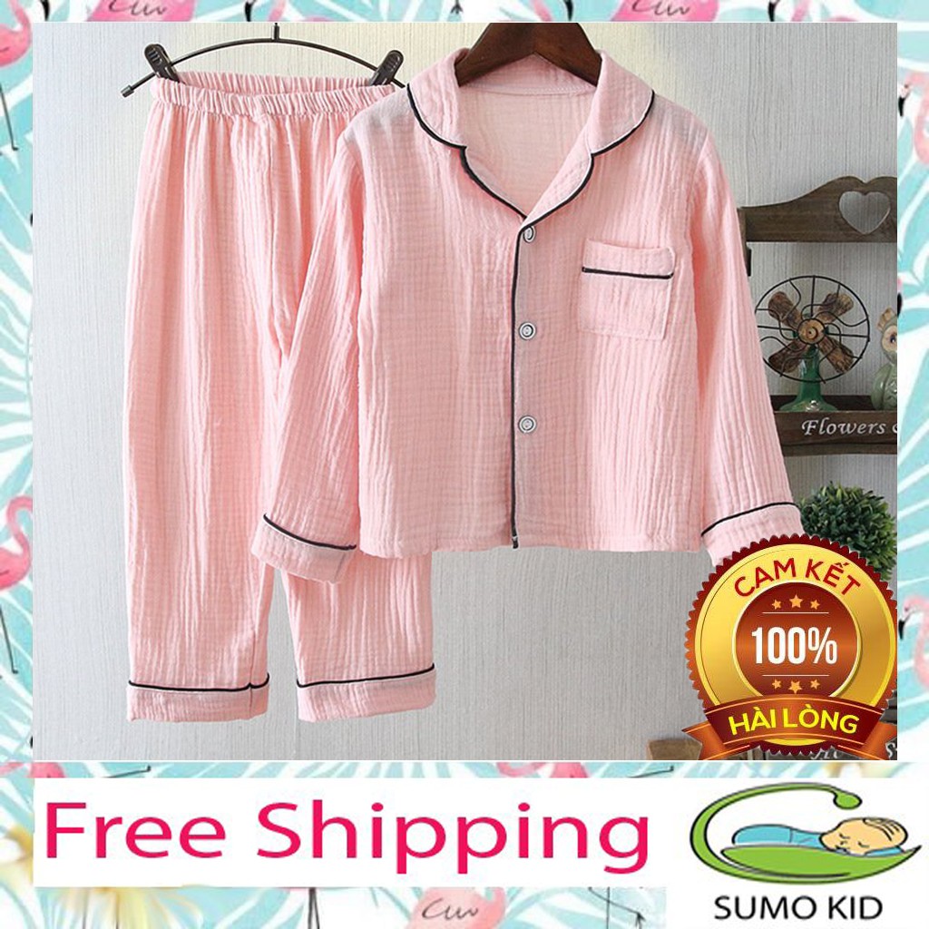 Bộ Pijama Chất Đũi Nhăn Dài Tay Cho Bé, Bộ Mặc Nhà Cực Xinh Cho Bé Từ 6-28kg - Sumo Kids