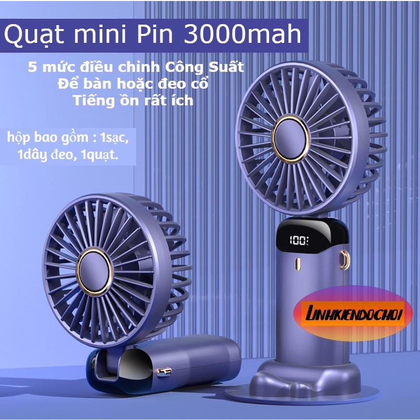 quạt mini tích điện để bàn, đeo cổ và cầm tay N15 pin 4000mah, 5 mức công suất