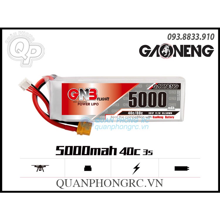 Pin GNB 5000mAh 3S 40C 11.1V LiPo Battery XT60