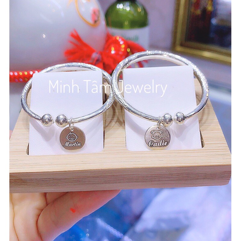 Vòng tay bạc ta trạm rồng khắc tên cho bé,Lắc tay bạc khắc tên cho bé-Minh Tâm Jewelry