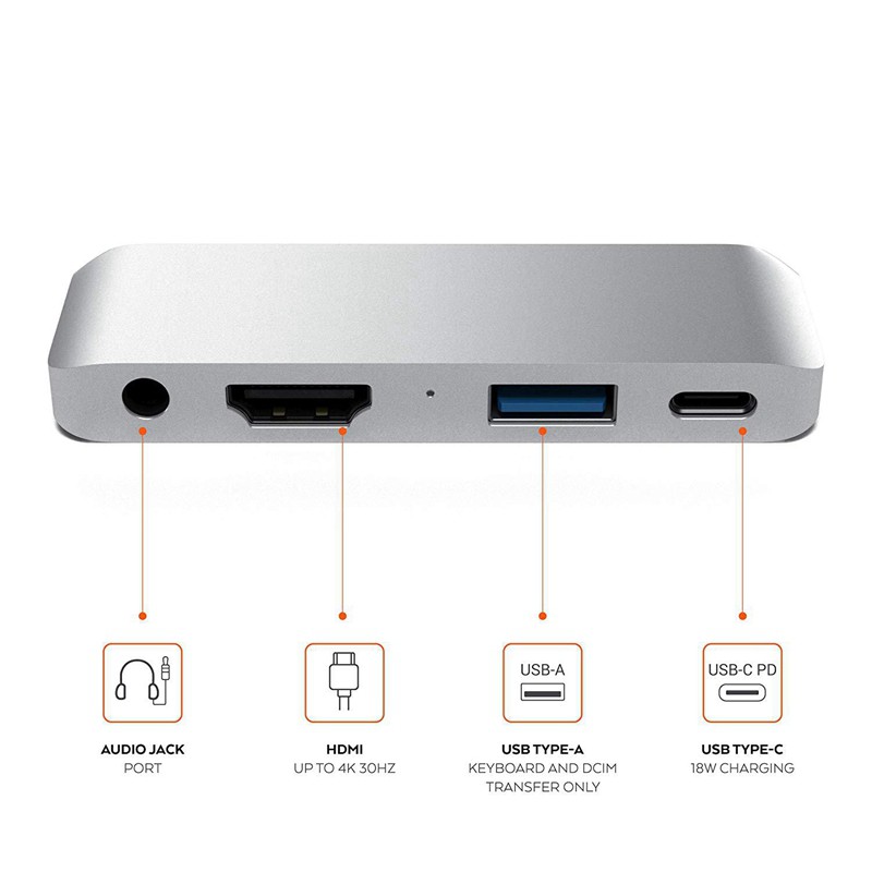 USB3.1 Type-C Hub Adapter Mobile USB-C/PD Charging/4K HDMI/USB 3.1/3.5mm Headphone Jack for 2018 iPad Pro