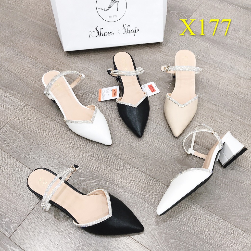 Sandal nữ thời trang mũi nhọn, quai kim tuyến đế vuông 3cm - X177