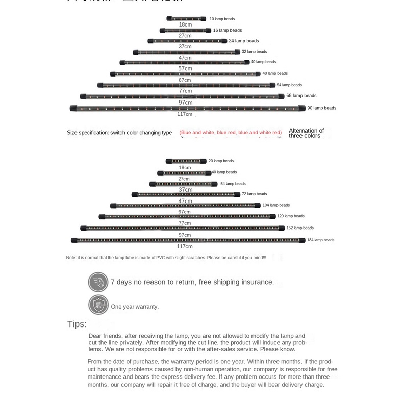 Đèn LED Trang Trí Bể Cá Chống Thấm Nước Ba Màu Sắc