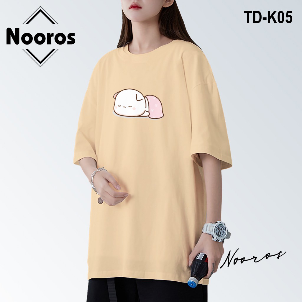 Áo thun tay lỡ nam nữ form rộng Nooros vải phông trơn cotton unisex không cổ mát mặc mùa hè hình TAY LỠ MÈO NGỦ - K05