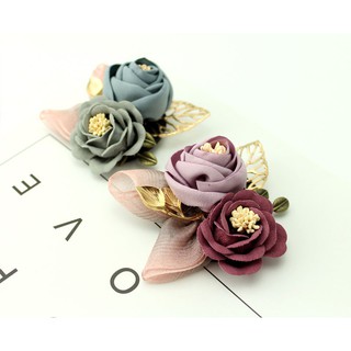 Cài áo Hoa Trà bằng vải lụa handmade mã 15
