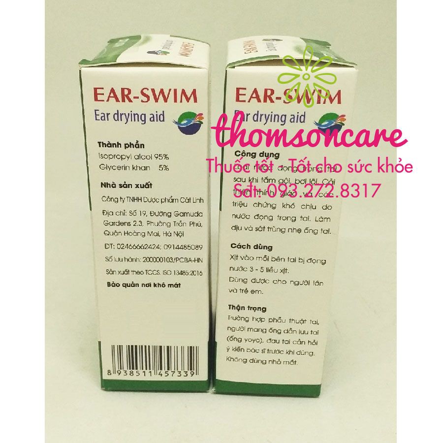 Dung dịch làm khô tai EAR - SWIM - Làm dịu và sát trùng ống tai - Bình xịt 30ml