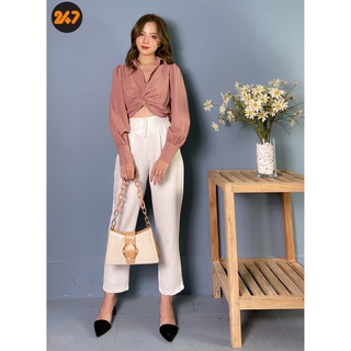 Áo Sơ Mi Xoắn Eo Croptop