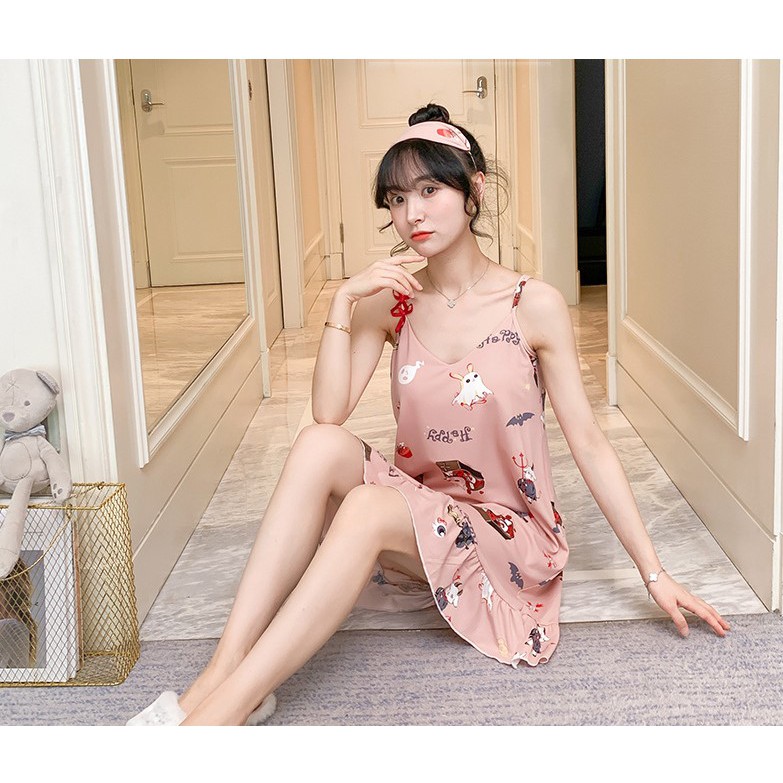 Váy ngủ 2 dây có mút ngực tặng bịt mắt ngủ cùng màu | BigBuy360 - bigbuy360.vn