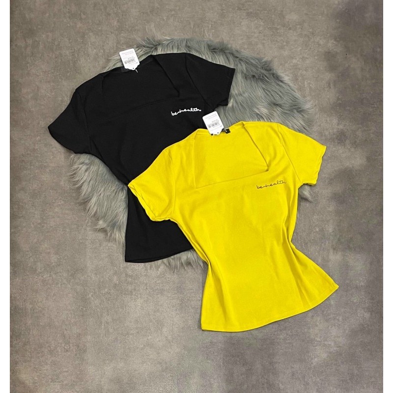 [Mã 11FASHIONSALE1 giảm 10K đơn 50K] Áo cổ vuông tay ngắn thêu chữ [ Ảnh thật hình cuối ] | BigBuy360 - bigbuy360.vn