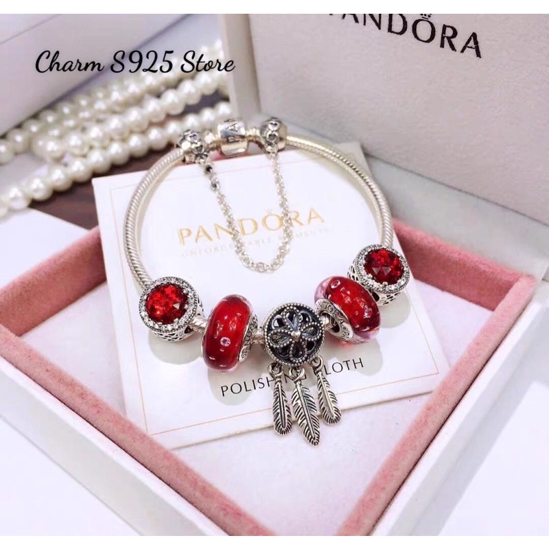 COMBO BỘ VÒNG PAN ALE MIX 6 HẠT CHARM ĐỎ BẠC S925 CAO CẤP