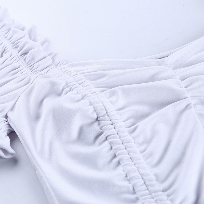 Áo Croptop Cổ Vuông Tay Phồng Ngắn Màu Trơn Phối Bèo Phong Cách Cổ Điển Thời Trang Quyến Rũ Cho Nữ