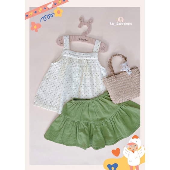 Set đồ bộ áo quần thiết kế mùa hè cho bé gái Tây baby closet 1,2,3,4,5,6,7 tuổi, áo chấm bi quần ống rộng mặc đi học