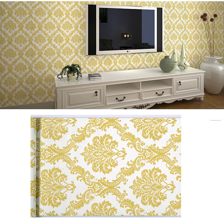 Cuộn 10m giấy dán tường châu âu vàng khô rộng 45cm