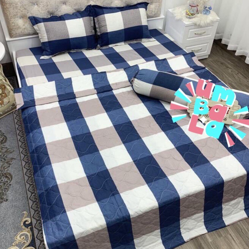 Bộ ga giường 1m6 1m8 💖 ẢNH THẬT 💖 1 ra nệm 2 áo gối 45 x 65 cm mẫu caro 4 màu - LINHALMONDS