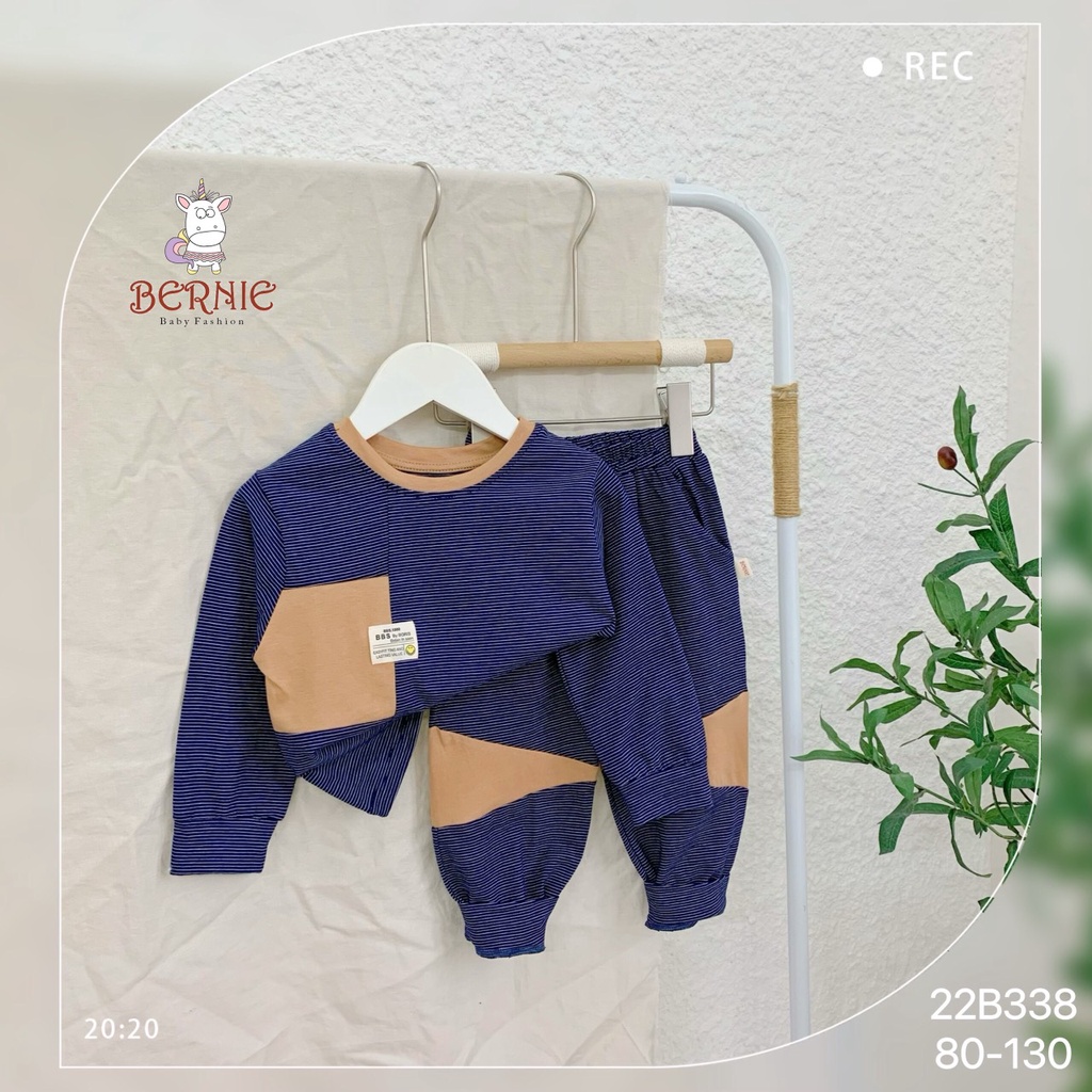 _Bộ kẻ phối túi đáp ngực berie cho bé 9 đến 23kg