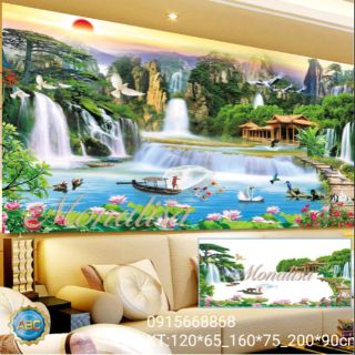 Tranh đính đá phong cảnh thiên nhiên giao hoà tuyệt đẹp KT 200*90cm