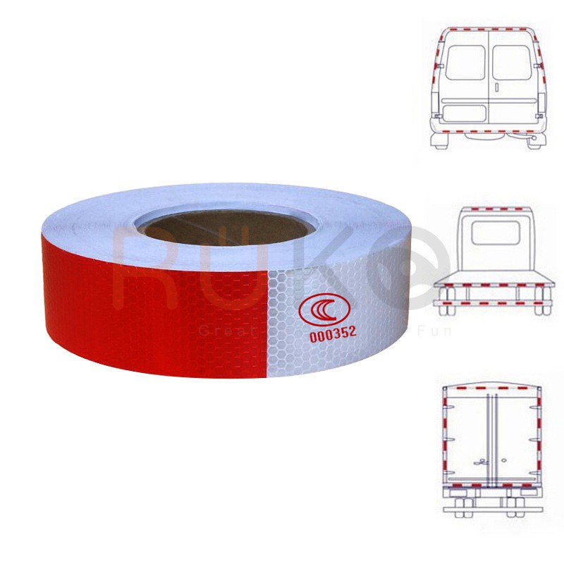 Bộ 3 tem, dải phản quang ban đêm 2 màu đỏ trắng cho xe tải, xe container, xe hơi lái xe an toàn vào ban đêm