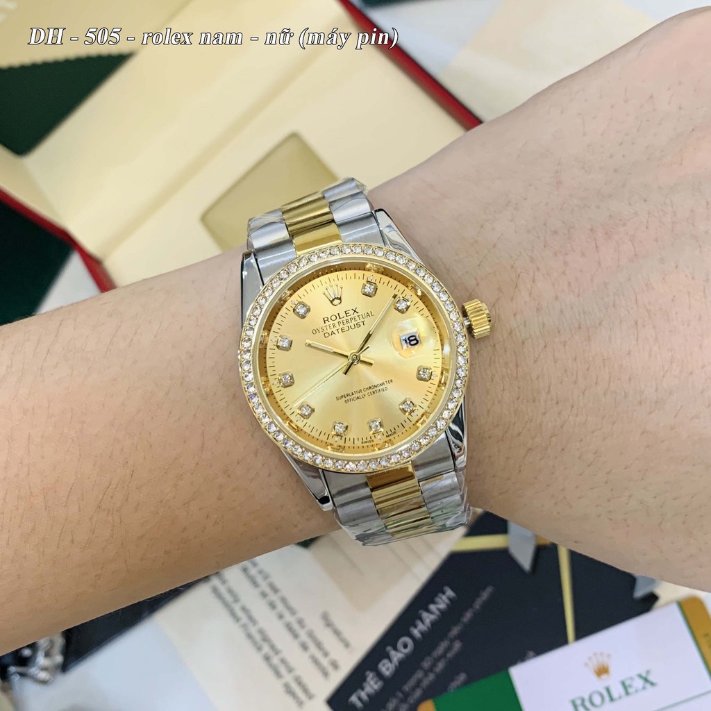 [Video thật] Đồng hồ nam nữ Rolex - unisex viền đá dây kim loại chống nước - DH505 ngochang108