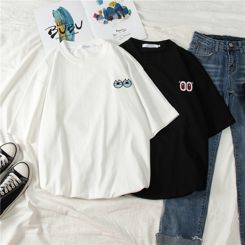 Áo thun tay lỡ unisex thêu hình đôi mắt / Áo phông form rộng