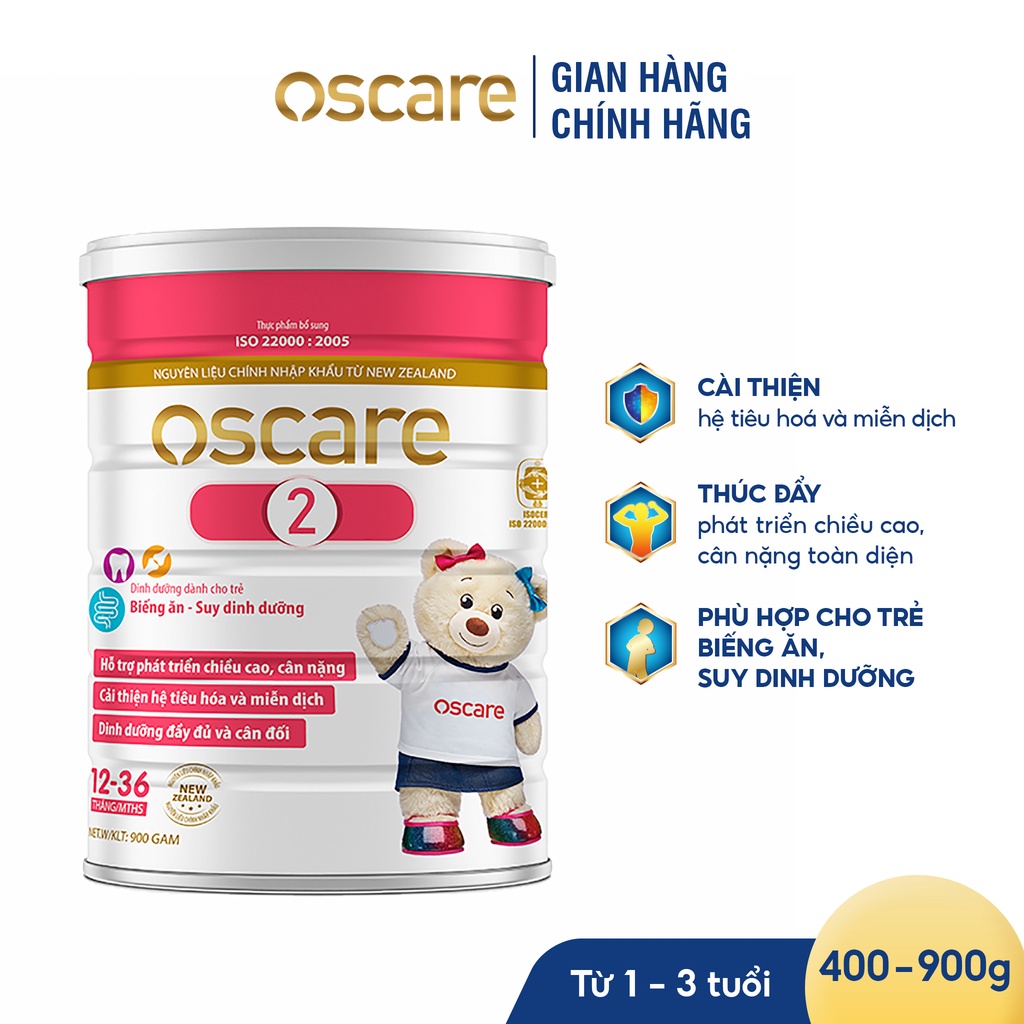 Sữa Bột OSCARE 2 Giúp Bé Ăn Ngon, Cải Thiện Tiêu Hóa, Phát Triển Chiều Cao, Cân Nặng 400g-900g/Hộp