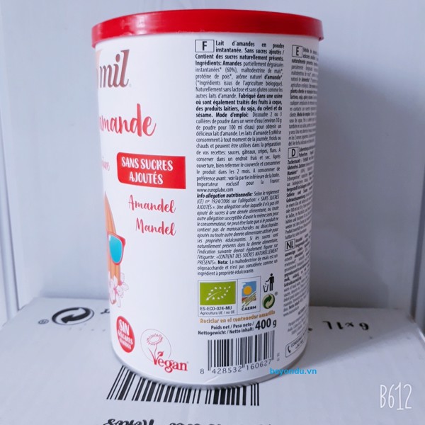 Sữa bột hạnh nhân hữu cơ Ecomil không thêm đường 400g