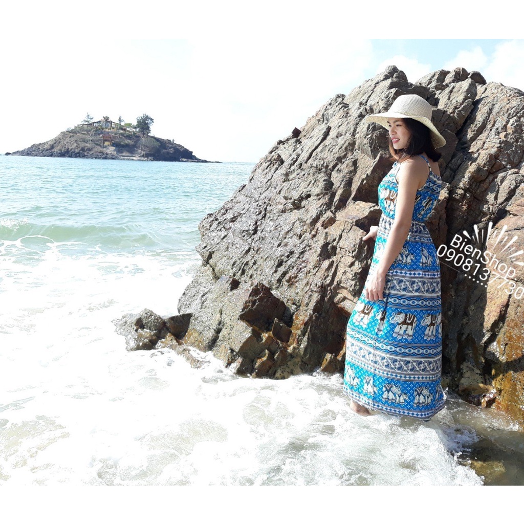 Đầm maxi yếm lanh Thái-nhiều màu