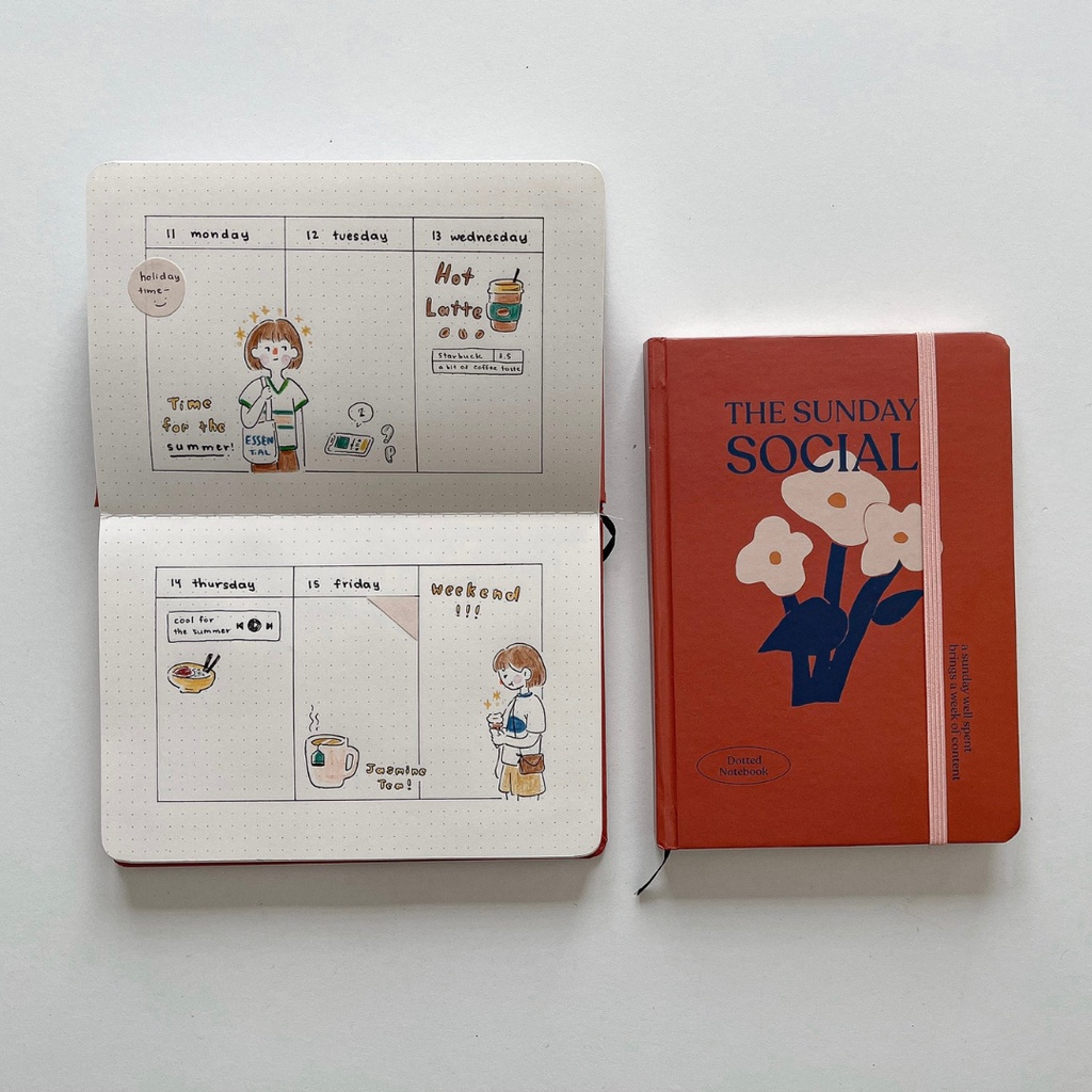 Sổ tay A5 CRABIT chấm dot 130gsm thích hợp vẽ màu nước, bullet journal - HOA ĐỎ Sunday Social