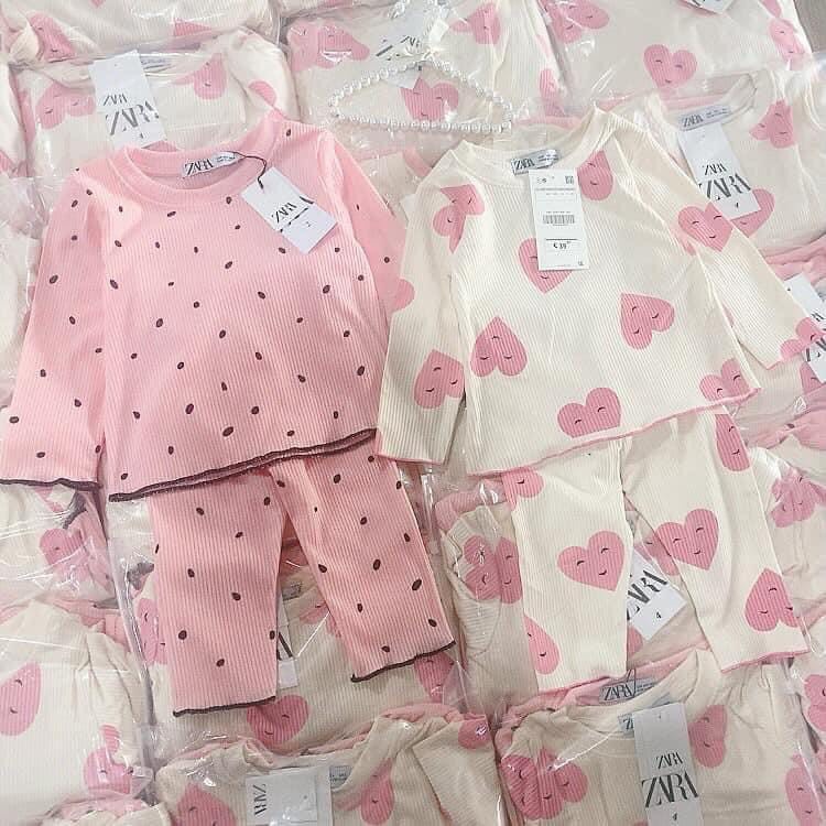 Bộ dài tay thu đông bé gái - Set 2 bộ dài tay  tăm họa tiết chất cotton cho bé gái size 1-6t