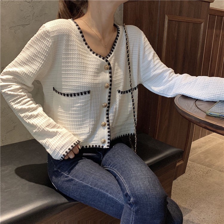 Áo cardigan dệt kim dài tay cổ chữ V cài nút thanh lịch phong cách Hàn Quốc cho nữ | BigBuy360 - bigbuy360.vn