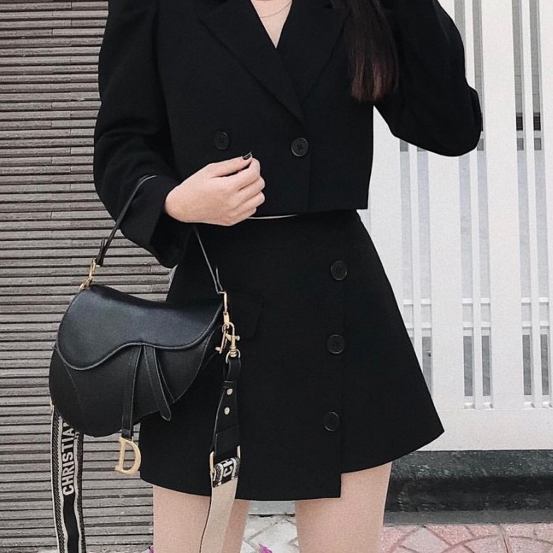 Quần váy cạp cao vạt chéo 3 cúc đen tingoan SOFT GLAM SKORT /BL | BigBuy360 - bigbuy360.vn
