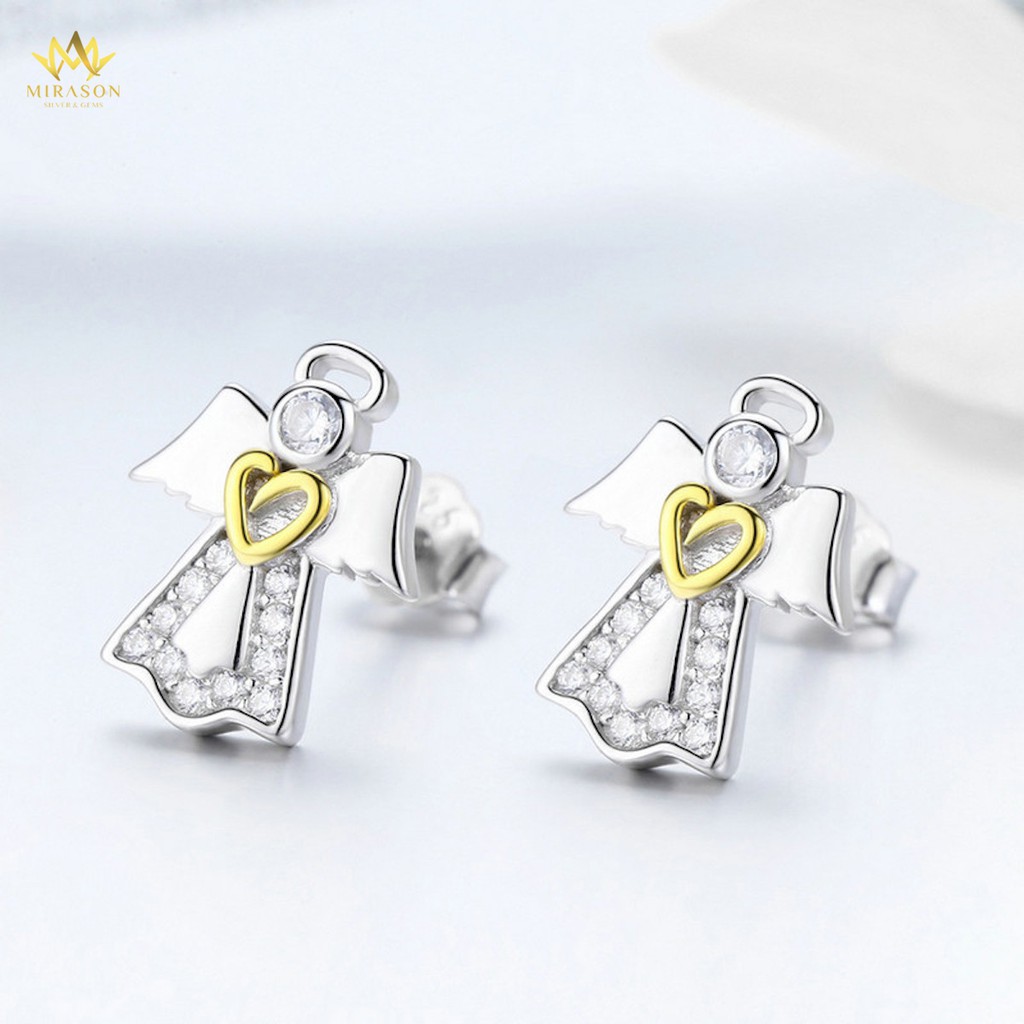 Khuyên Tai Bạc Nữ MIRASON Tiên Nữ Có Cánh Nạm Đá Sáng Lấp Lánh MBT140 -Bông Tai Nữ Bạc 925 Cao Cấp