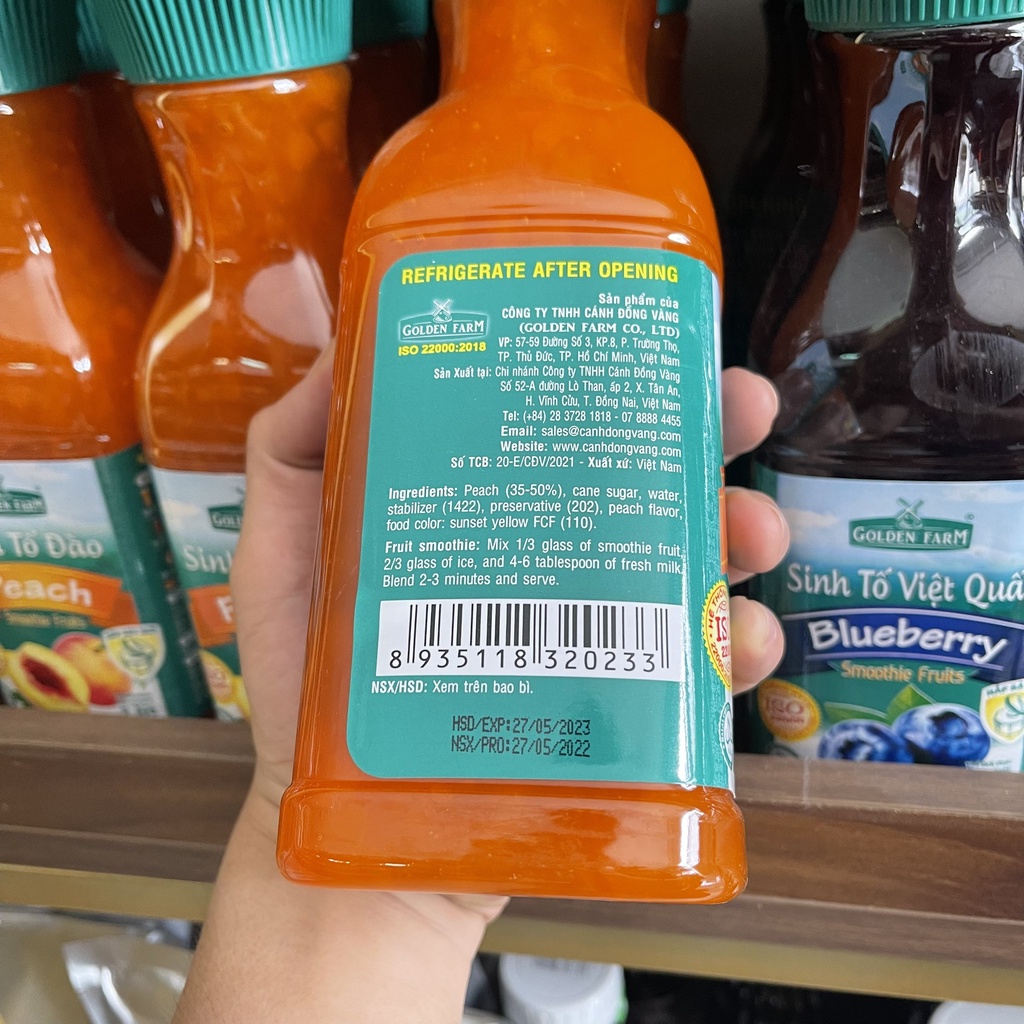 Golden Farm Sinh Tố đủ mùi vị chai 1L