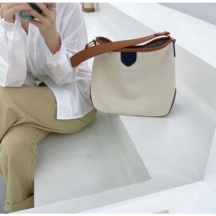 Dela Túi Xách Nữ Tote Đeo Vai Bằng Vải Bạt Có Sức Chứa Lớn Thời Trang Dành Hàn Quốc Đi Làm