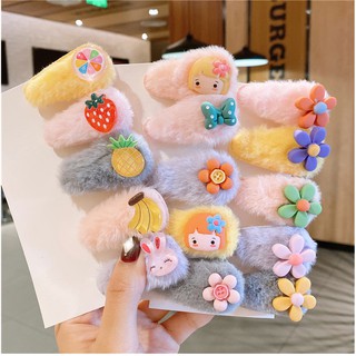 Set 5 kẹp tóc lông xinh xắn đáng yêu phong cách Hàn Quốc K02