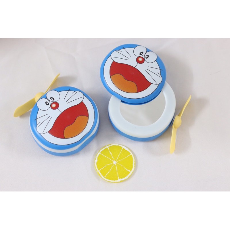 Quạt Sạc Dễ Thương Kèm Gương Có Đèn LED Doremon Doraemon