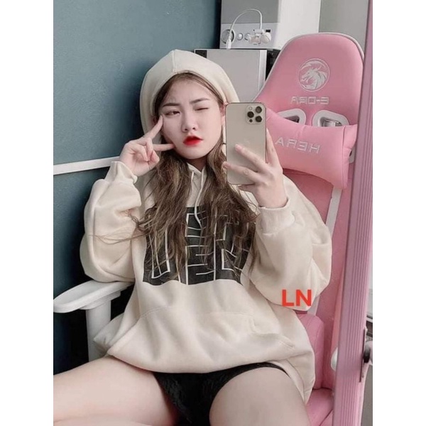 Áo hoodie chữ đen màu da LN11
