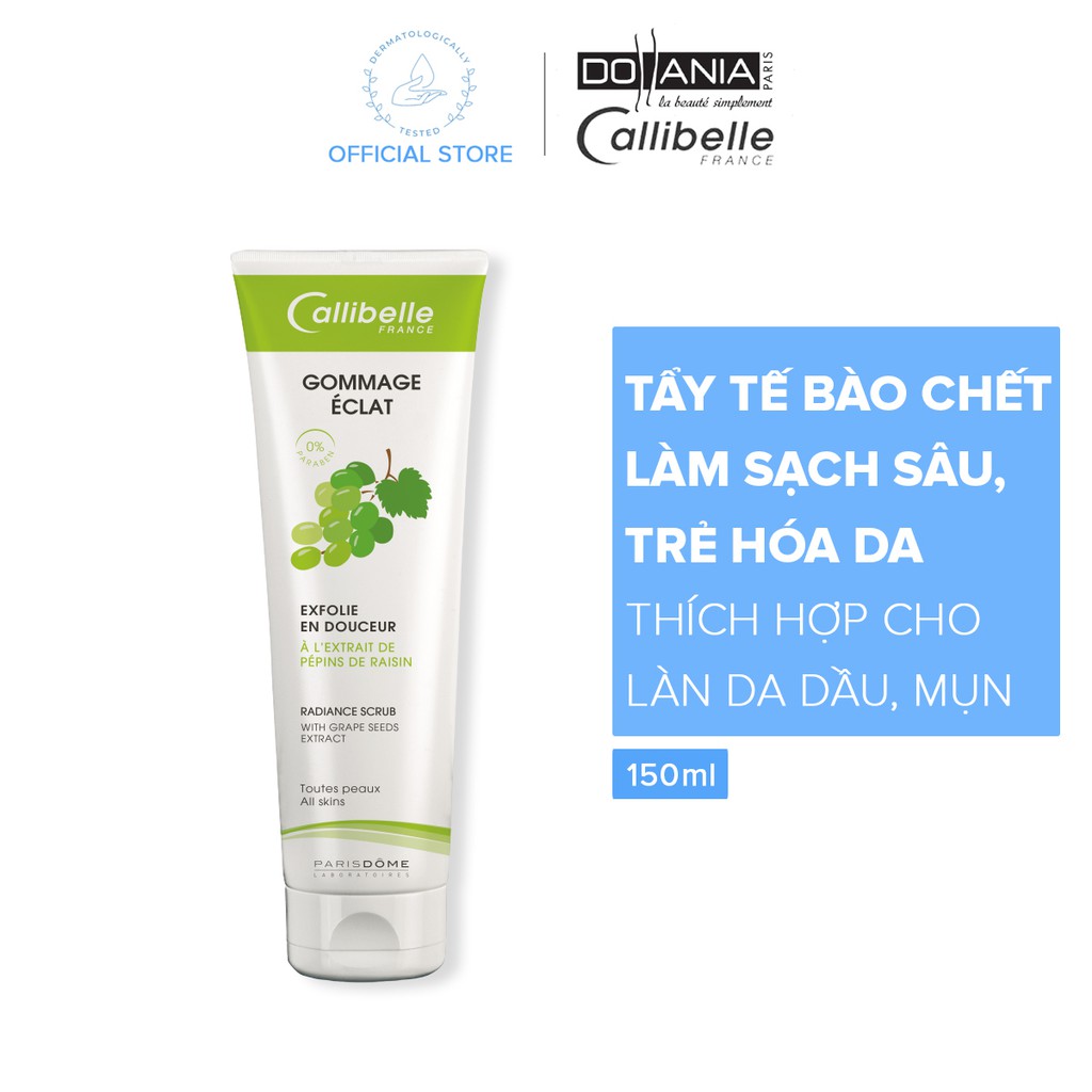 Kem tẩy tế bào chết da mặt Callibelle Gommage Éclat tinh chất nho xanh 150ml