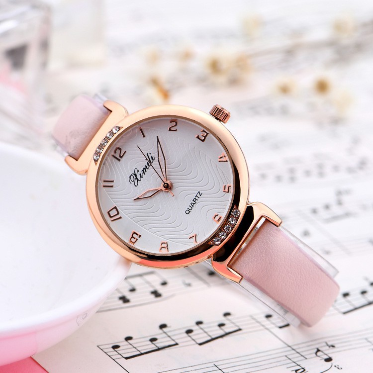 Đồng Hồ Nữ Ximili Dây Da Cao Cấp Màu Hồng, Đính Đá Trẻ Trung Năng Động XM1 [ SIÊU GIẢM GIÁ ]