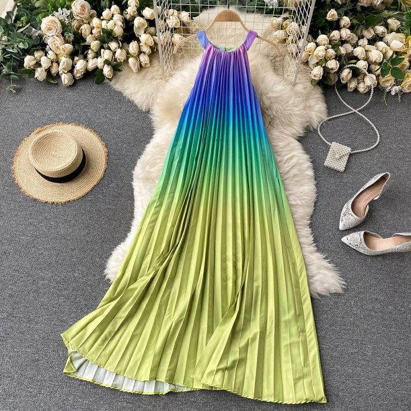 (Sẵn ảnh 1 - xanh) Order Váy maxi cổ yếm (các màu khác order 10-20 ngày) | BigBuy360 - bigbuy360.vn