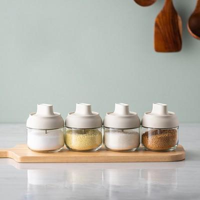Chai và hũ đựng gia vị nhà bếp bằng thủy tinh màu trắng sang trọng